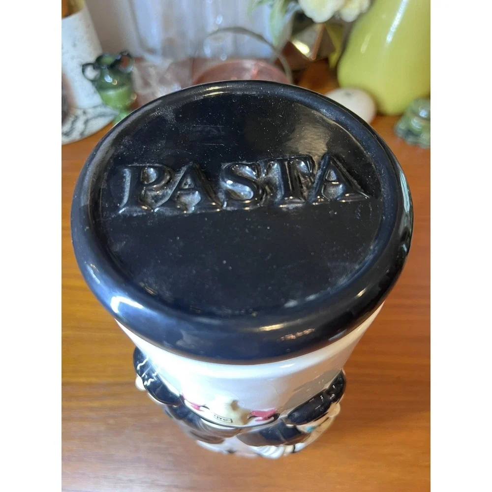 Vintage Houston Harvest Hand Painted Ceramic Bistro Waiters Tall Pasta Canister